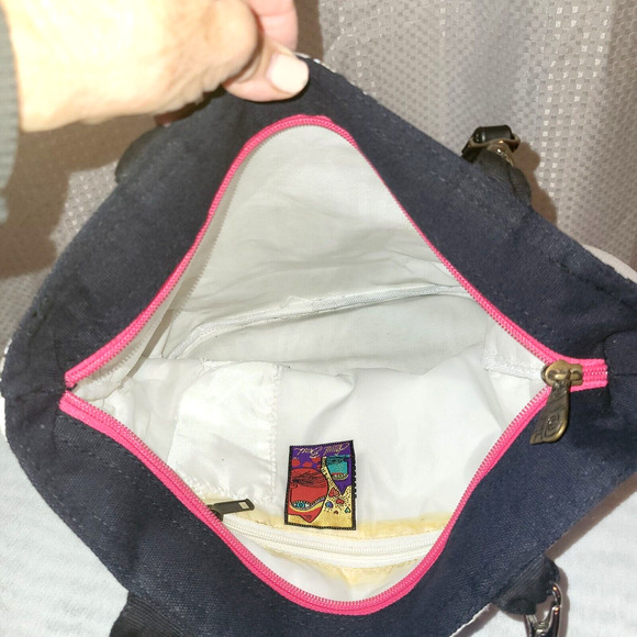 LAUREL BURCH Colorful Cat Print Canvas Shoulder Bag NWT Beaded Crazy Cat Lady - Picture 12 of 12